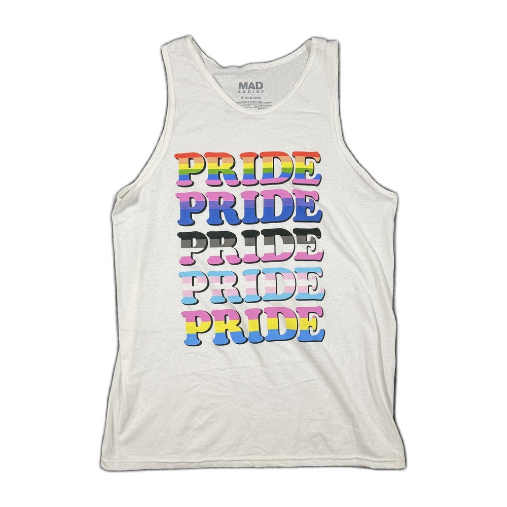 Mad Engine Mens Pride Graphic Tank Top White Rainbow LGBTQ+ Size Medium NWOT